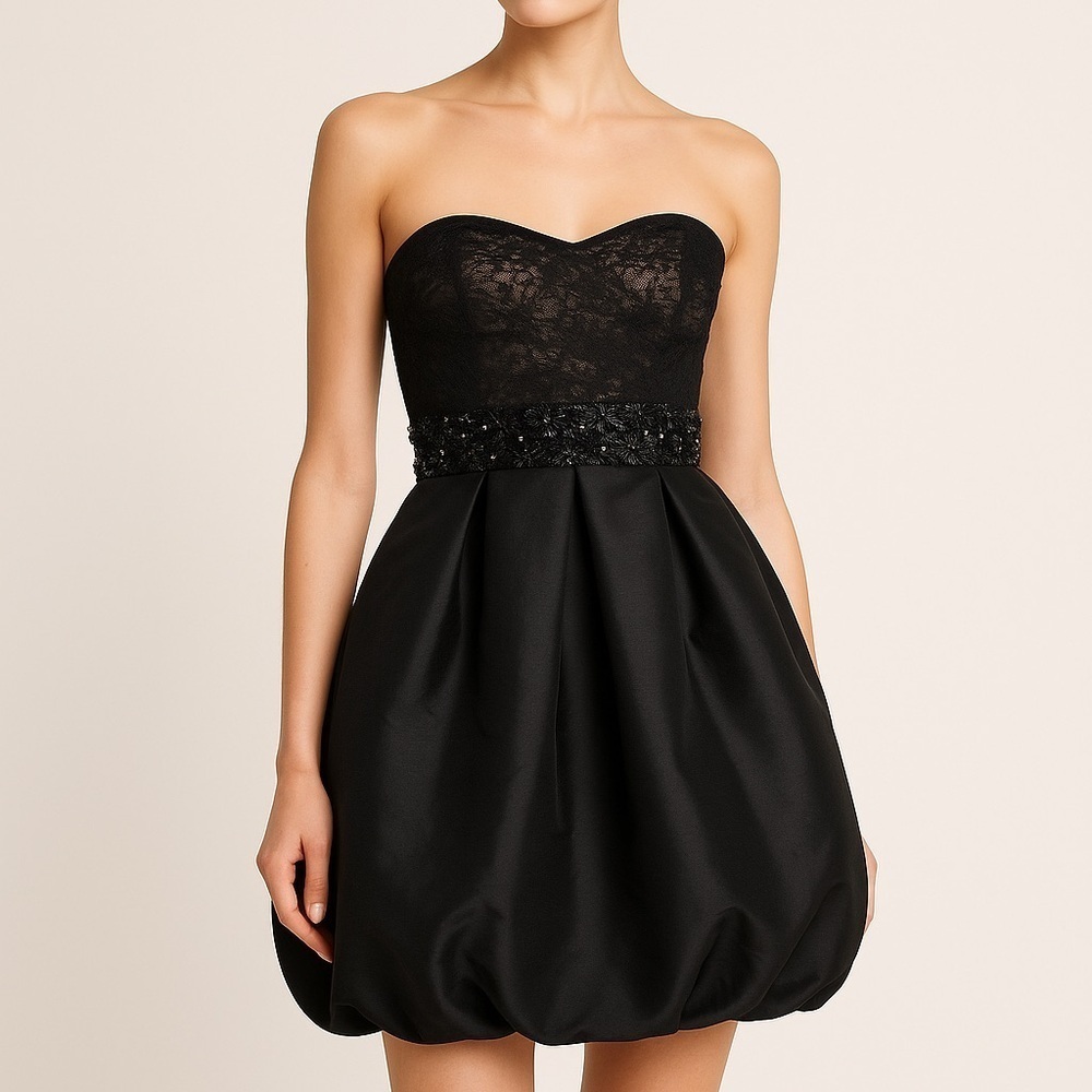 Monique Lhuillier ML Strapless Sweetheart Bubble Hem Cocktail Dress Black Sz 2
